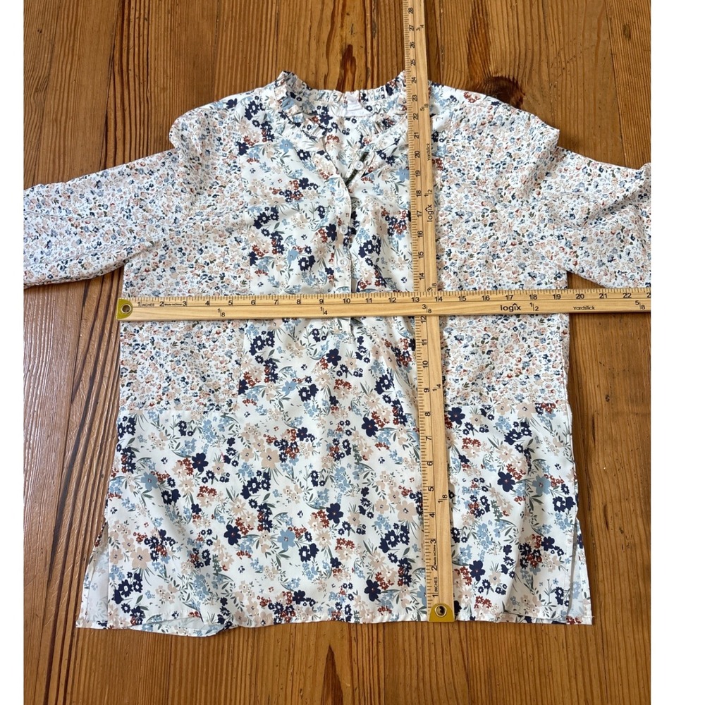 Tribal Jeans Floral Patchwork Blouse Women Blue Boho Ruffle Top SIZE XS - Picture 4 of 6